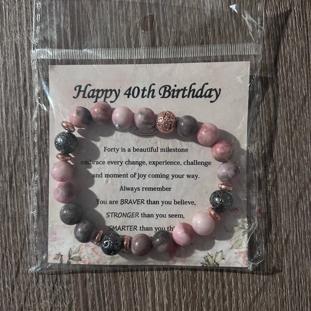 Pink and Gray 40th Birthday Beaded Bracelet
